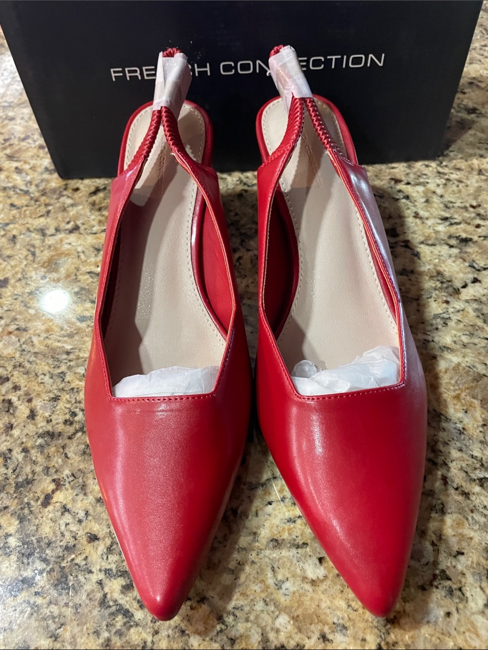 French Connection Red Pointed Slingback with Elastic Strap